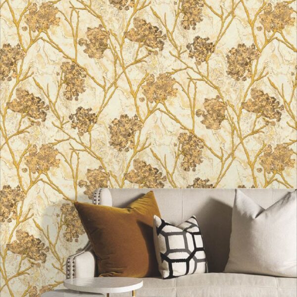 golden floral wallpaper, luxury flower wallpaper, abstract floral wall covering, peel and stick wallpaper India, waterproof vinyl wallpaper, textured floral wallpaper roll, bedroom floral décor wallpaper, living room wallpaper India, self adhesive wall sticker, modern flower design wallpaper, DIY home décor wallpaper.