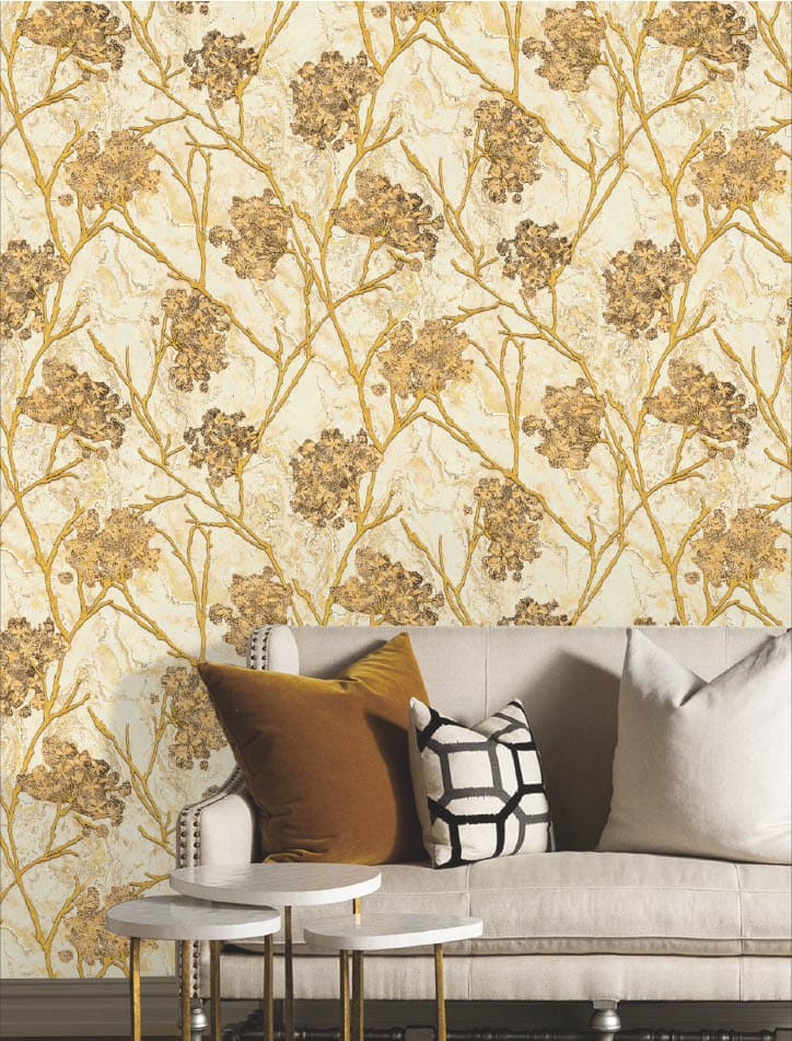 golden floral wallpaper, luxury flower wallpaper, abstract floral wall covering, peel and stick wallpaper India, waterproof vinyl wallpaper, textured floral wallpaper roll, bedroom floral décor wallpaper, living room wallpaper India, self adhesive wall sticker, modern flower design wallpaper, DIY home décor wallpaper.