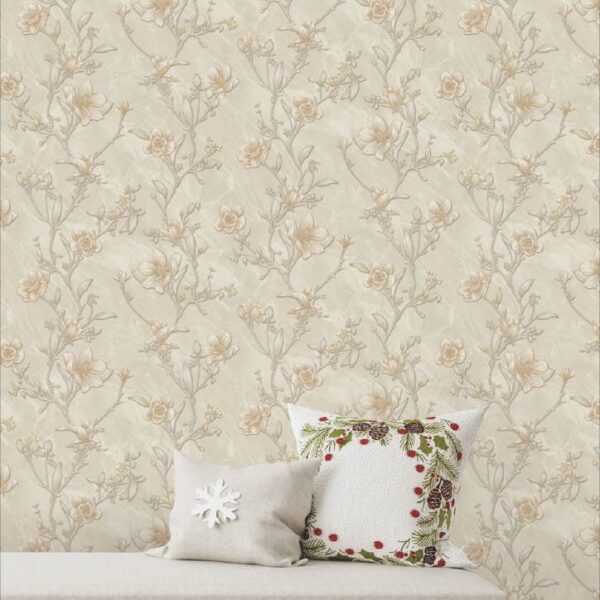 Luxury Beige Floral Wallpaper Roll
