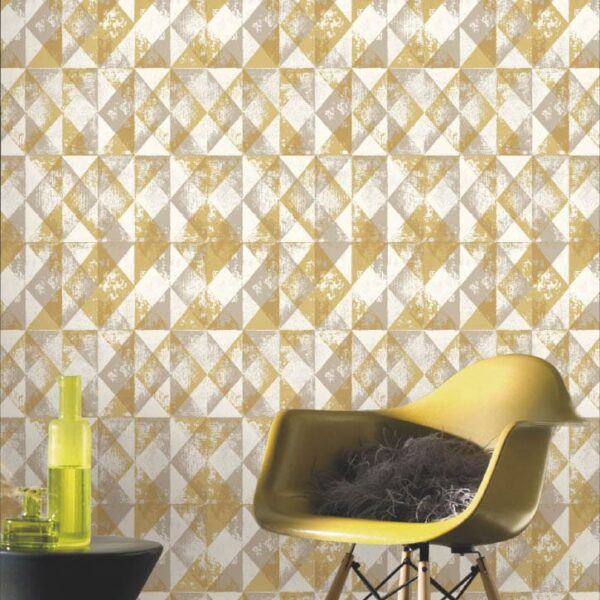 Luxury Golden & White Geometric Wallpaper Roll