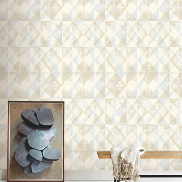 beige blue geometric wallpaper, diamond pattern wall sticker, modern geometric wallpaper roll, distressed beige blue design wallpaper, waterproof peel and stick wallpaper, DIY vinyl wall covering, premium geometric wallpaper roll, living room modern wallpaper, stylish wall sticker design, contemporary geometric wall covering, accent wall wallpaper, office & home décor wallpaper, soft pastel geometric wall sticker.