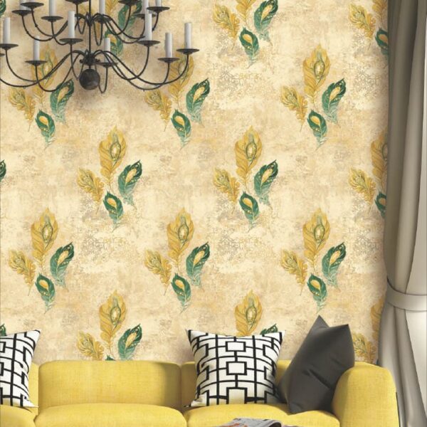 Luxury Beige & Green Leaf Wallpaper Roll