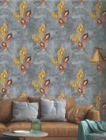 grey floral wallpaper, gold leaf design wallpaper, luxury grey wallpaper roll, textured grey wallpaper with floral motifs, waterproof peel and stick wallpaper, DIY vinyl wall covering, premium floral wallpaper roll, modern traditional wallpaper, living room luxury wallpaper, accent wall sticker design, bold wall covering, office & home décor wallpaper.