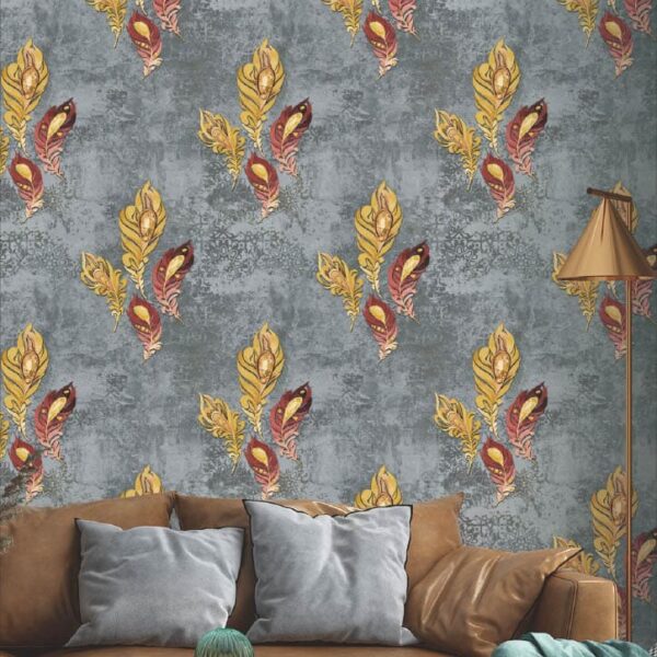 grey floral wallpaper, gold leaf design wallpaper, luxury grey wallpaper roll, textured grey wallpaper with floral motifs, waterproof peel and stick wallpaper, DIY vinyl wall covering, premium floral wallpaper roll, modern traditional wallpaper, living room luxury wallpaper, accent wall sticker design, bold wall covering, office & home décor wallpaper.