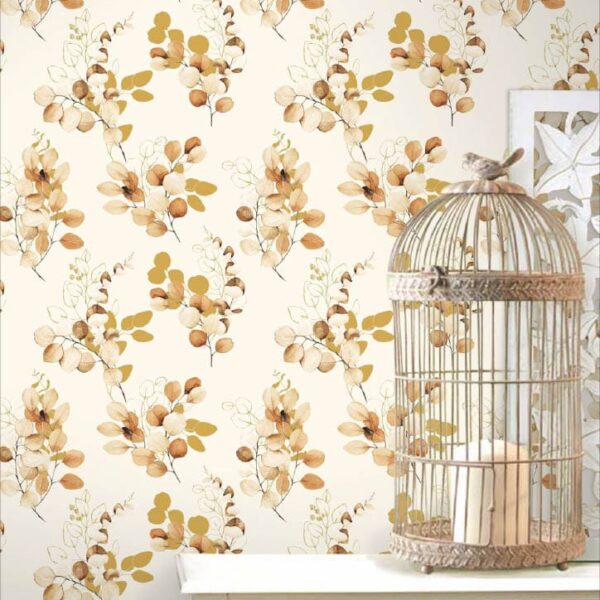 Luxury Beige & Golden Floral Botanical Wallpaper Roll