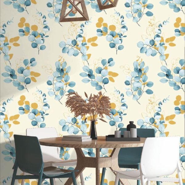 Luxury Blue & Golden Floral Botanical Wallpaper Roll