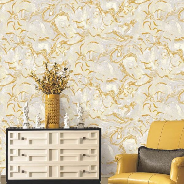 Luxury White Marble Wallpaper with Golden Veins