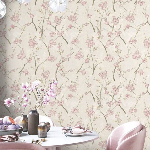 Elegant Pink Floral Branch Wallpaper
