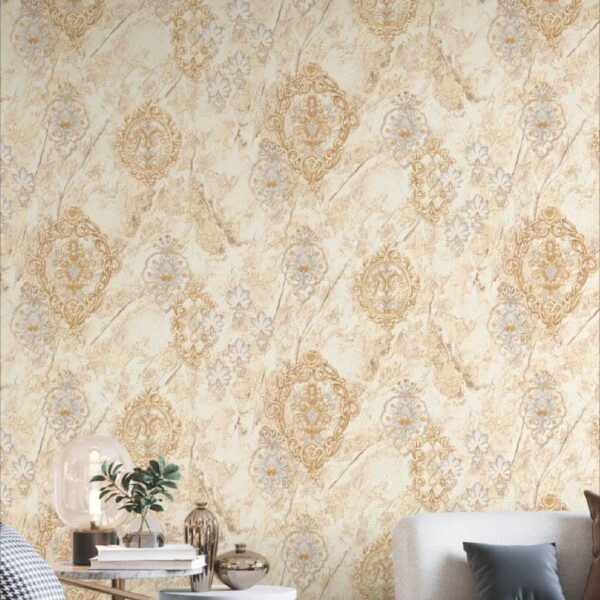 Luxury Beige Damask Floral Wallpaper