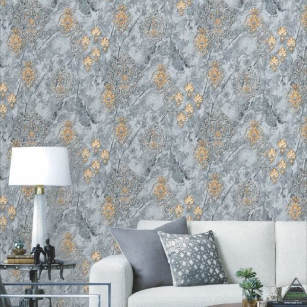 Luxury Grey Damask Floral Wallpaper