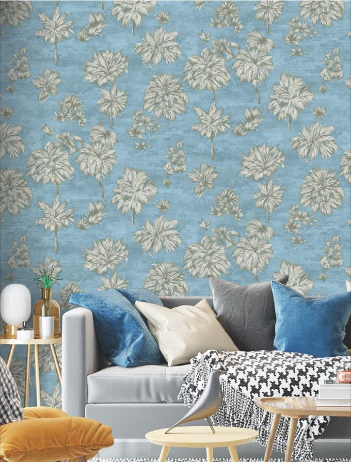 blue floral wallpaper, tropical leaf wall sticker, nature-inspired peel and stick wallpaper, waterproof vinyl wallpaper roll, self adhesive wall covering, coastal chic wallpaper, modern floral wall décor, premium furniture wrap wallpaper, easy DIY wall sticker roll, tropical home décor wallpaper.