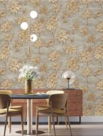 golden floral wallpaper, luxury wall sticker, self adhesive wall covering, waterproof vinyl wallpaper, 3d flower wall décor, beige and gold wallpaper, modern floral wall sticker roll, premium pvc wallpaper, easy diy peel & stick wallpaper, elegant interior wallpaper