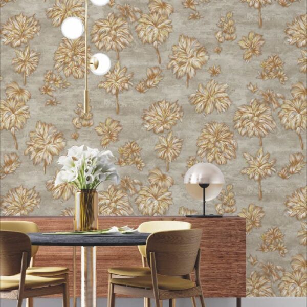 golden floral wallpaper, luxury wall sticker, self adhesive wall covering, waterproof vinyl wallpaper, 3d flower wall décor, beige and gold wallpaper, modern floral wall sticker roll, premium pvc wallpaper, easy diy peel & stick wallpaper, elegant interior wallpaper