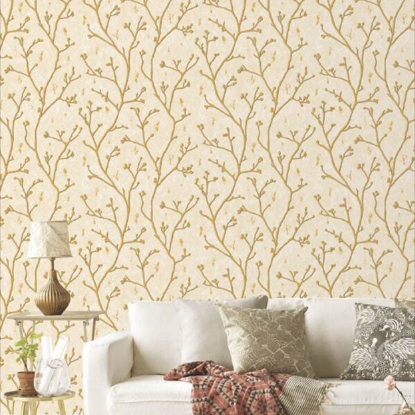 Golden Branch Pattern Wallpaper