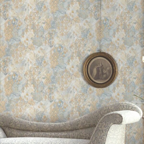Luxury Cream & Grey Textured Wallpaper Roll with Golden Floral Highlights