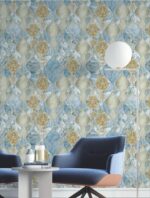 blue golden wallpaper, abstract geometric wallpaper, luxury peel and stick wallpaper, waterproof vinyl wallpaper India, designer wall covering, bedroom wall décor wallpaper, living room wallpaper roll, self adhesive wall sticker, textured vinyl wallpaper India, modern geometric wall design, DIY wallpaper for home décor.