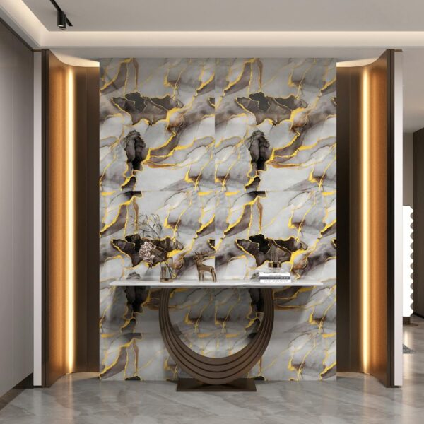 Luxury 3D Grey Marble PVC Sheet with Golden Veins