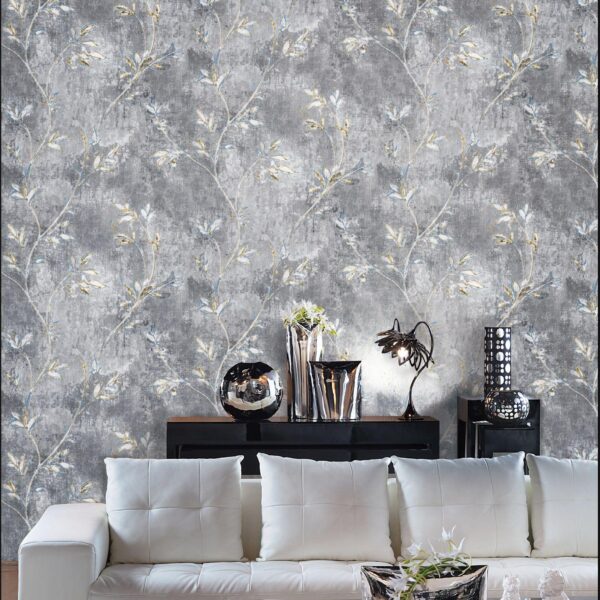 Elegant Grey Floral Wallpaper – Modern Textured Wall Décor